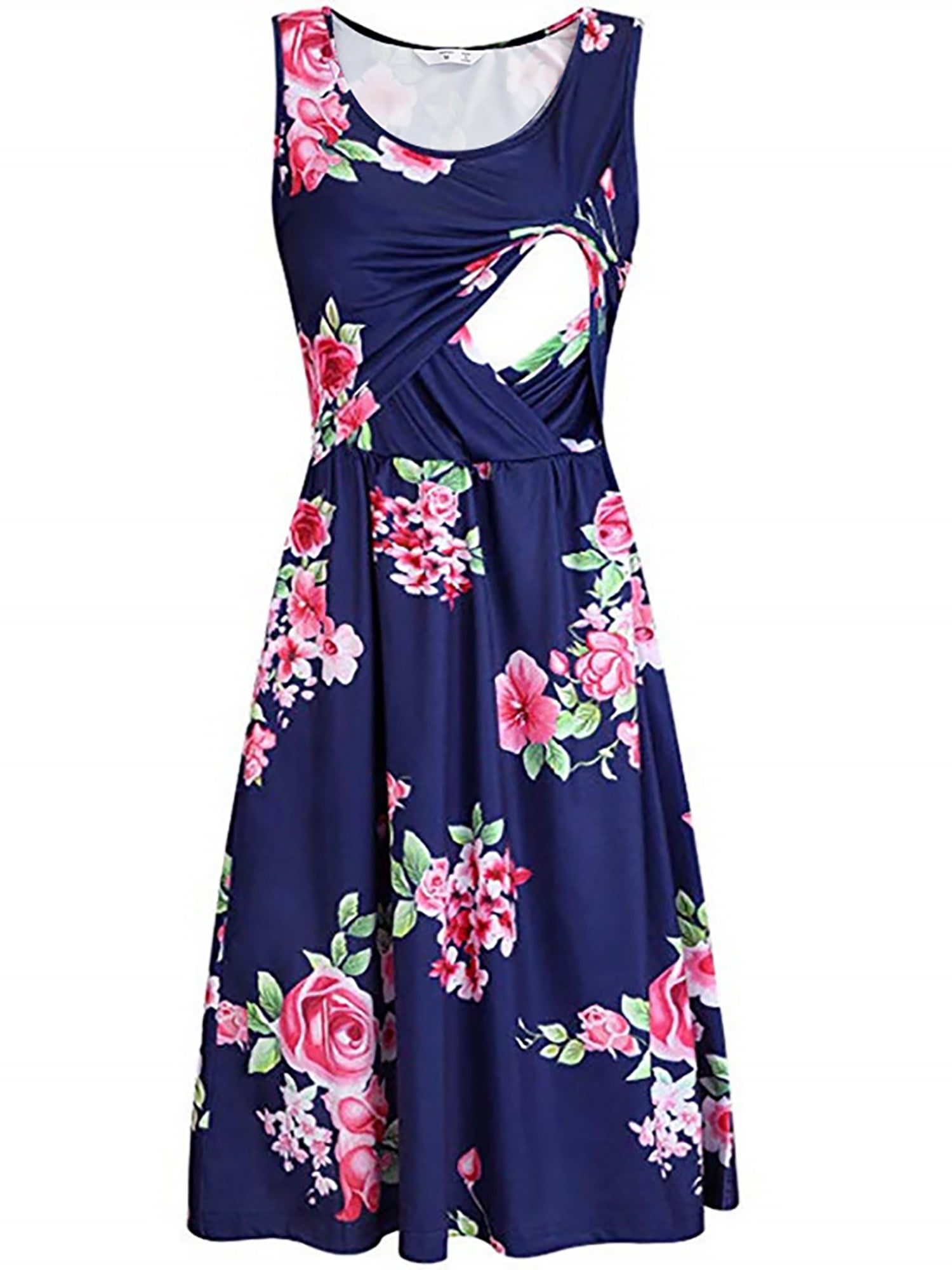 OUGES Womens Solid/Floral Maternity Dresses Nursing Gown Breastfeeding Clothes 