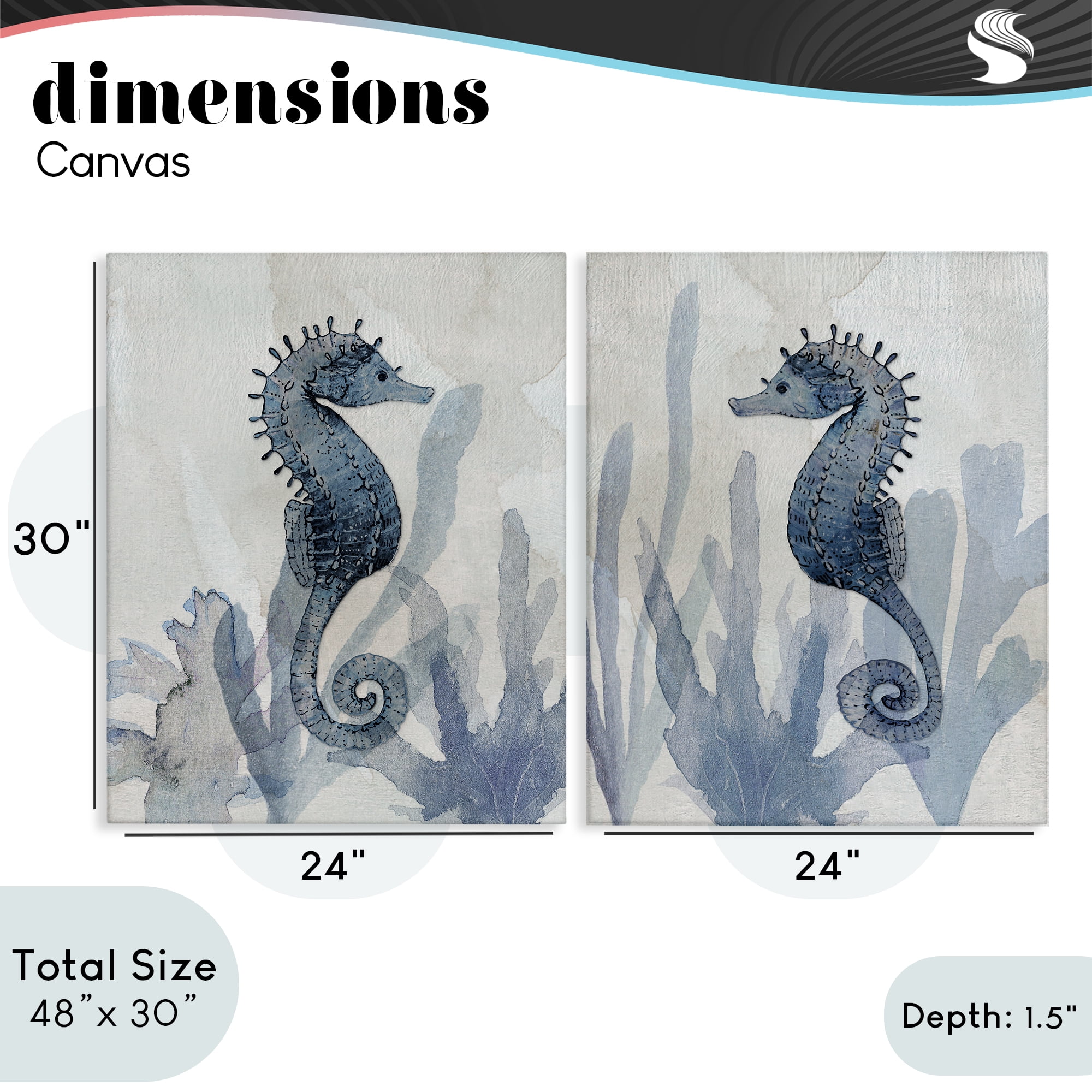 Stupell Industries Impressions of Seahorses 2 Piece Canvas Wall Art Set, design by Susan Jill