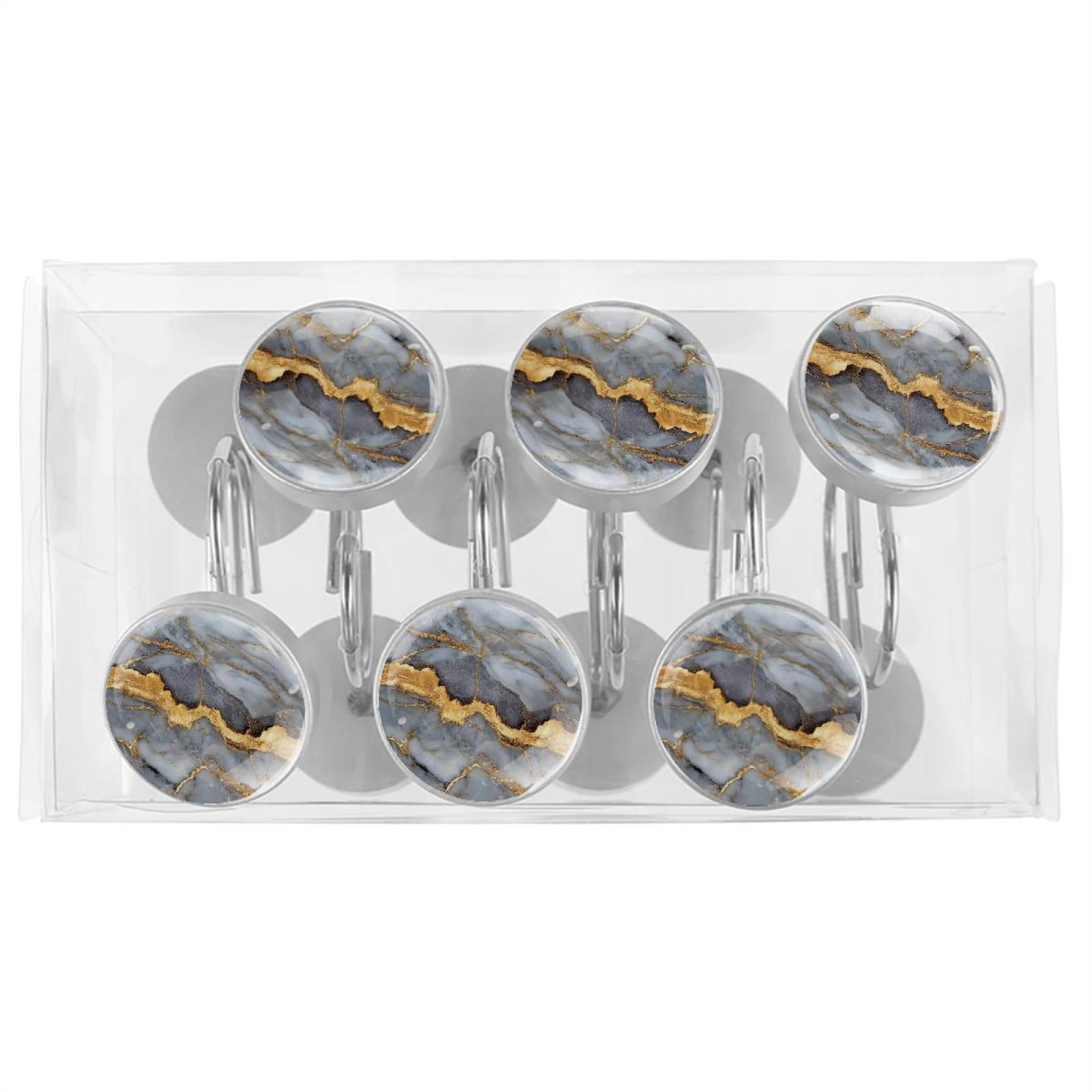 HemaKayy 12 Pcs Shower Curtain Hooks Bathroom Decorative Accessories Gold Marble