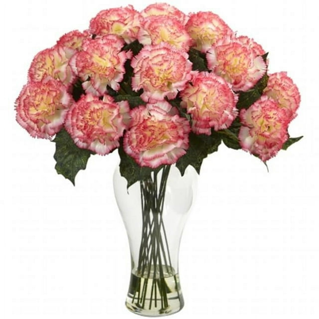 Nearly Natural 1403-CP Blooming Carnation Arrangement With Vase - Cream Pink
