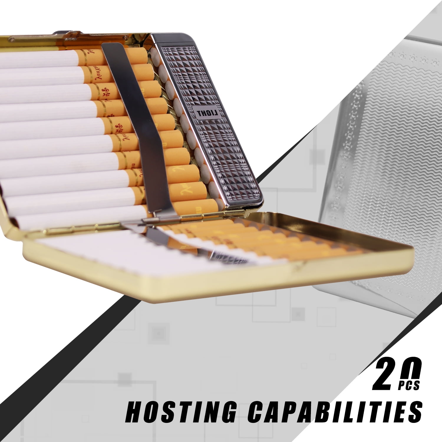 20 PCS Set Metal Cigarette Case Holder Arc Lighter with 3D Eagle Design Rechargeable Electric Arc Lighter Case Windproof Flameless USB Cigarette Case Lighter (Gold)