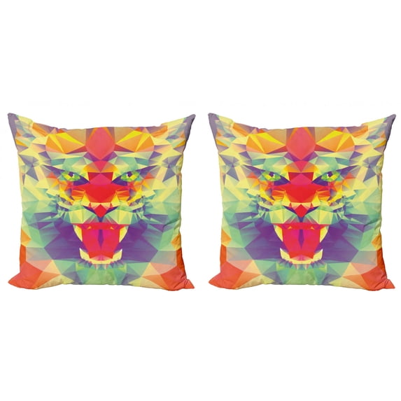 Ambesonne Colorful Throw Pillow Cover 2 Pack, King of Jungle Lion, 16", Multicolor