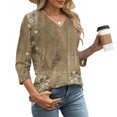 thumbnail image 4 of DeHolifer Womens Tops 3/4 Sleeve V-Neck Floral Printed Casual Loose Blouse T-Shirts Summer Trendy Tee Tops Khaki M, 4 of 7