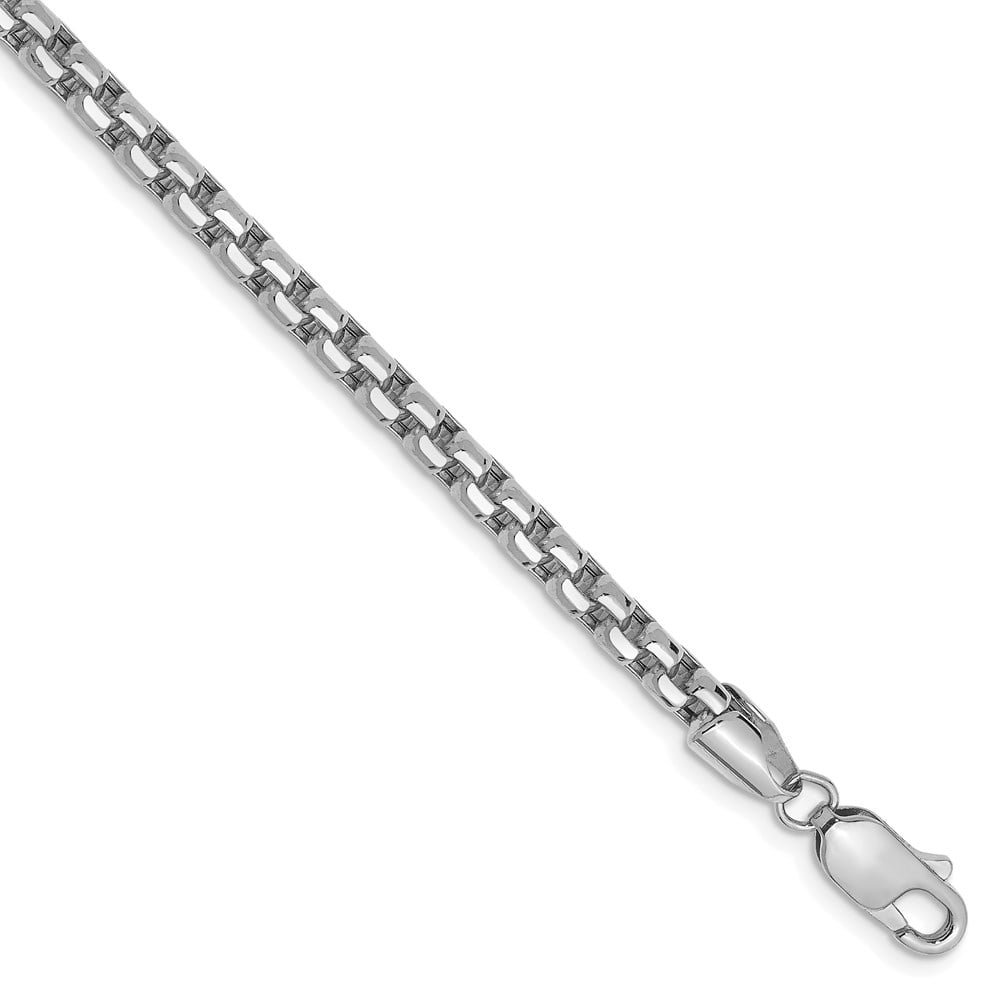 AA Jewels 14k White Gold 3.6mm Round Box Chain Bracelet with Secure