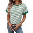 thumbnail image 2 of Women'S Short Sleeve Knit Tops Trendy Crewneck Striped T Shirts Casual Summer Blouses Outfits Green M, 2 of 9