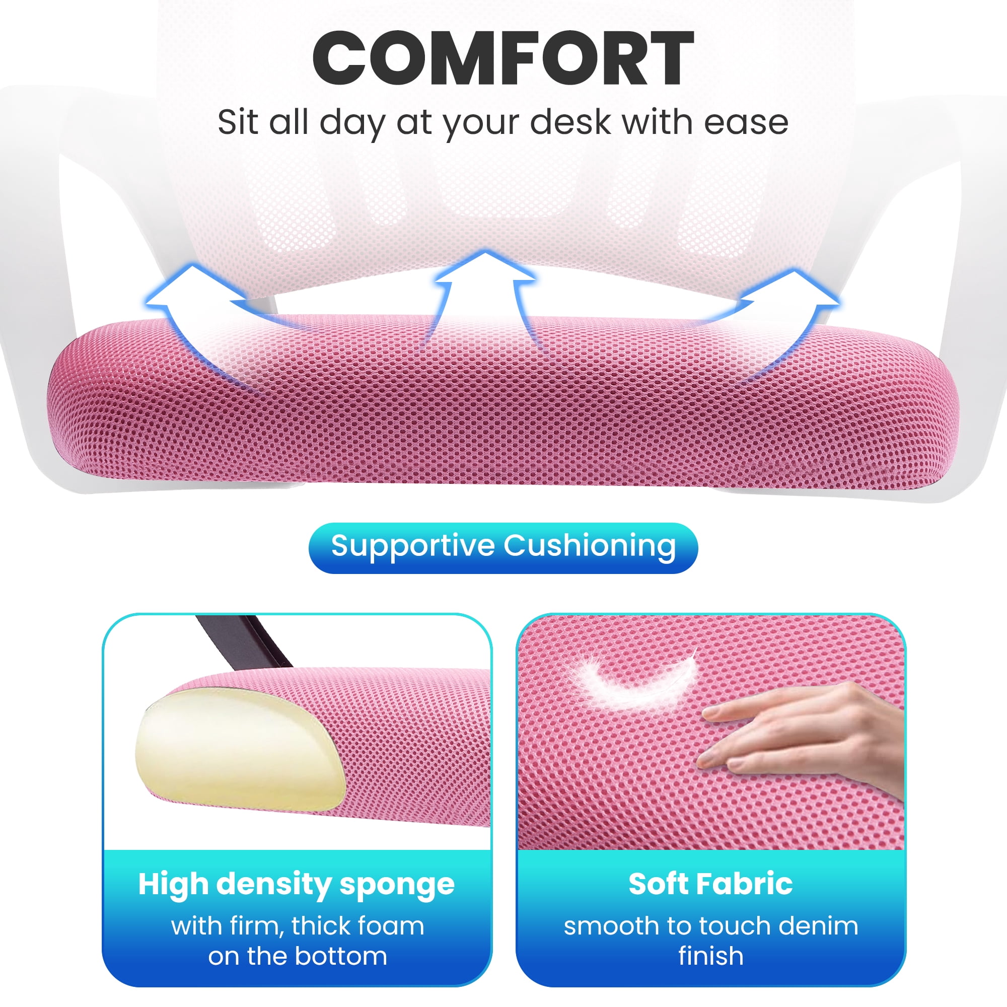 JONPONY Ergonomic Office Chair，Swivel Desk Chair with Lumbar Support, Adjustable Height with Armrests for Adults,Pink