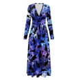 thumbnail image 5 of FKELYI Purple Starry Black Cat Print Womens Fall Dress Long Sleeve Maxi Dress for Wedding Party Casual Outdoor Cloth V Neck Soft Dresses with Pocket, 2XL, 5 of 6