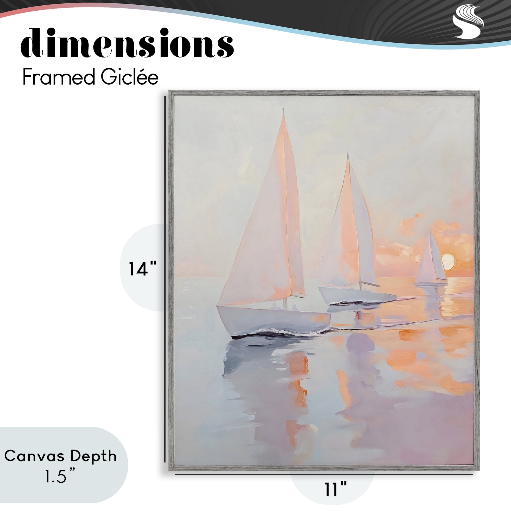 Stupell Industries Peach Sunset Sailboats on Sea Gray Framed Giclee Art, design by Creative Studio
