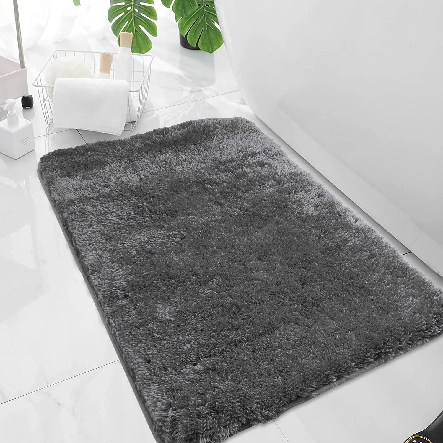 Bathroom Rugs Non Slip, Large Gray Bath Rugs for Bathroom Decor