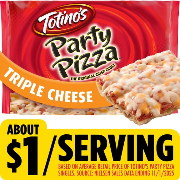 Totino's Party Pizza, Triple Cheese, Frozen Pizza, Game Day Football Snacks, 9.8 oz