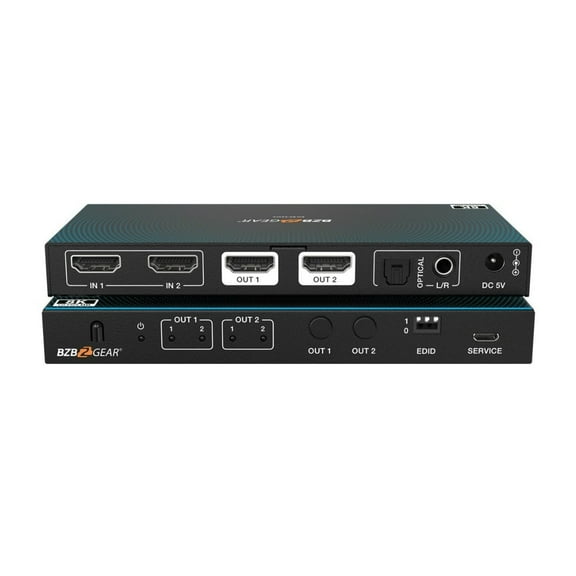 BZBGEAR 2x2 8K UHD HDMI 2.1 Matrix Switcher with Auto Downscaling/Audio De-Embedding (8K60/4K120 and VRR/FVA/ALLM Support)