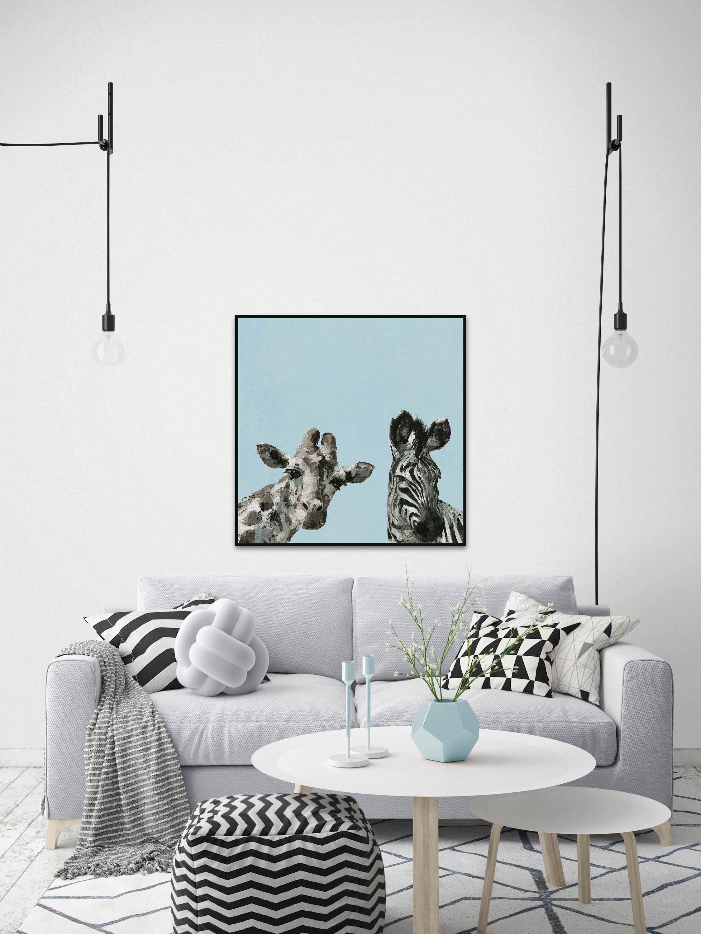 Giraffe and Zebra III Floater Framed Painting Print on Canvas