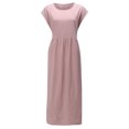 thumbnail image 2 of Innerwin Dresses Crew Neck Ladies Dress Beach Solid Color Loose Sundress Pink 3XL, 2 of 8