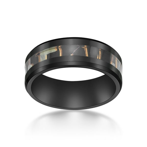 Men's Black Zirconium Ring with Abalone Shell Inlay