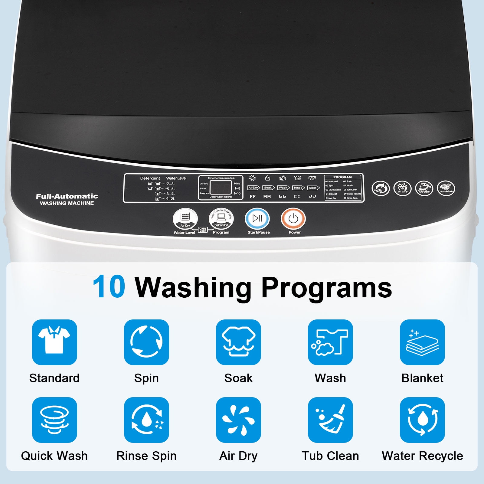 Dimedeal Portable Washing Machine, 17LBS Full Automatic Washer with Spinner, 10 Programs Compact Laundry Machine, Mini Washing Machine Perfect for Small Spaces