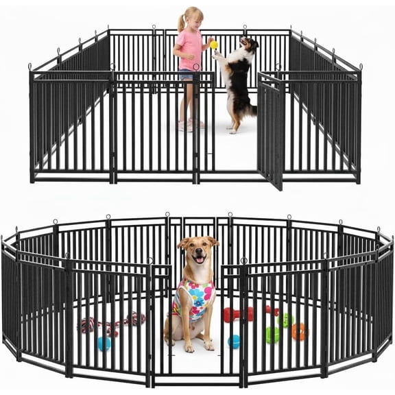 SPZONE 40" Metal Dog Playpen, 16-Panel Indoor & Outdoor Dog Fence for Large, Medium & Small Dogs, Black/Silver