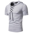 thumbnail image 6 of FRSASU Men's Casual Lace Up T-Shirts Retro V-Neck Hoodie Short Sleeve Outdoor Sports Hooded Pullover Tee Gray, 6 of 7