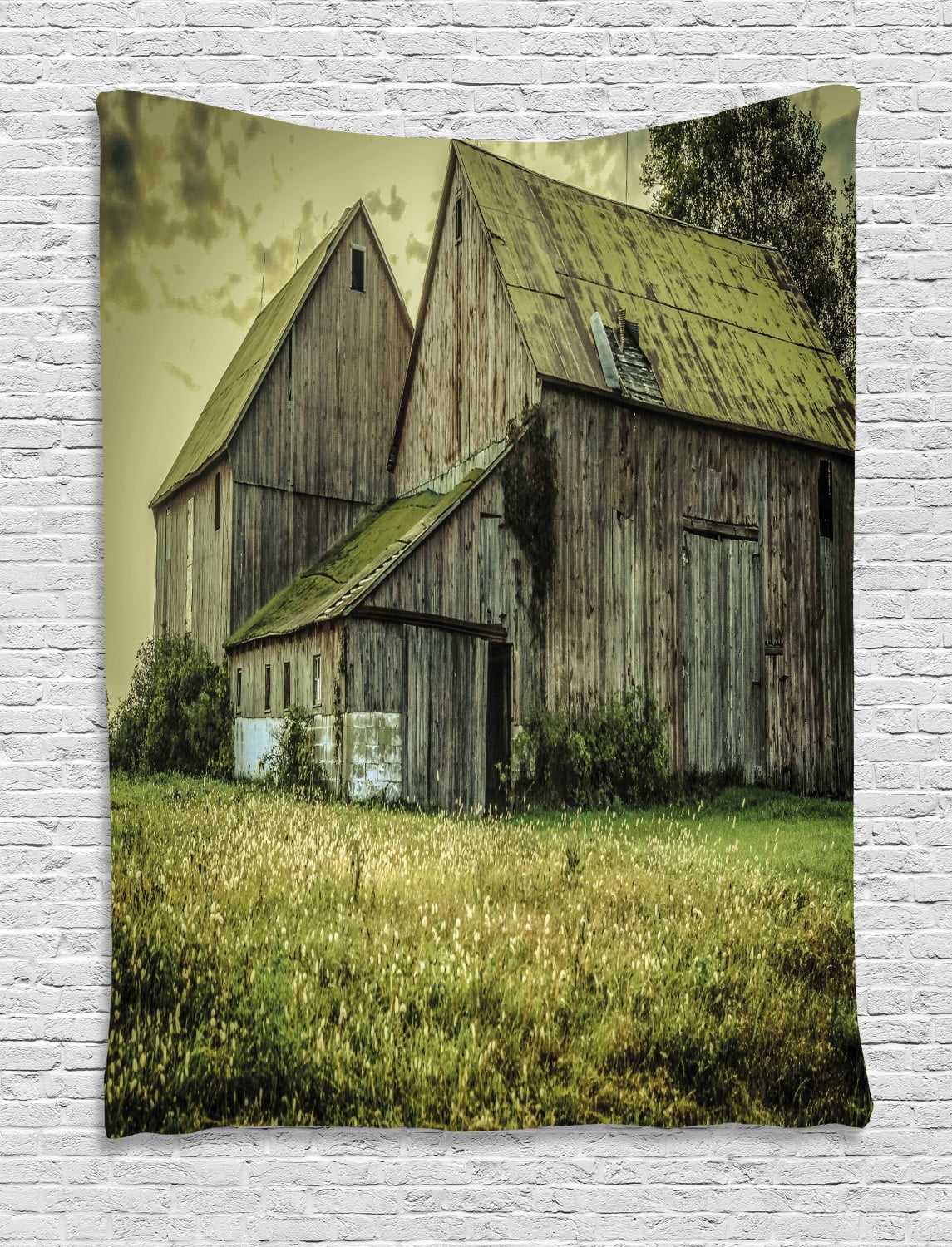Country Tapestry, Farmer Field Barn Warehouse Midwest American Style Antique Ancient Artwork 