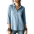 thumbnail image 6 of VBVC Women's 3/4 Sleeve Henley Blouses , Ladies' Mandarin Collar Half Button Shirts , Casual Loose Fit Tunic Tops For Women, S-2XL, 6 of 9