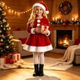 thumbnail image 4 of XINXIAOO Girls Santa Dress with Christmas Hat Velvet Christmas Outfit for Girls Holiday Cosplay Party Clothes, 2-Piece Set, 4 of 4