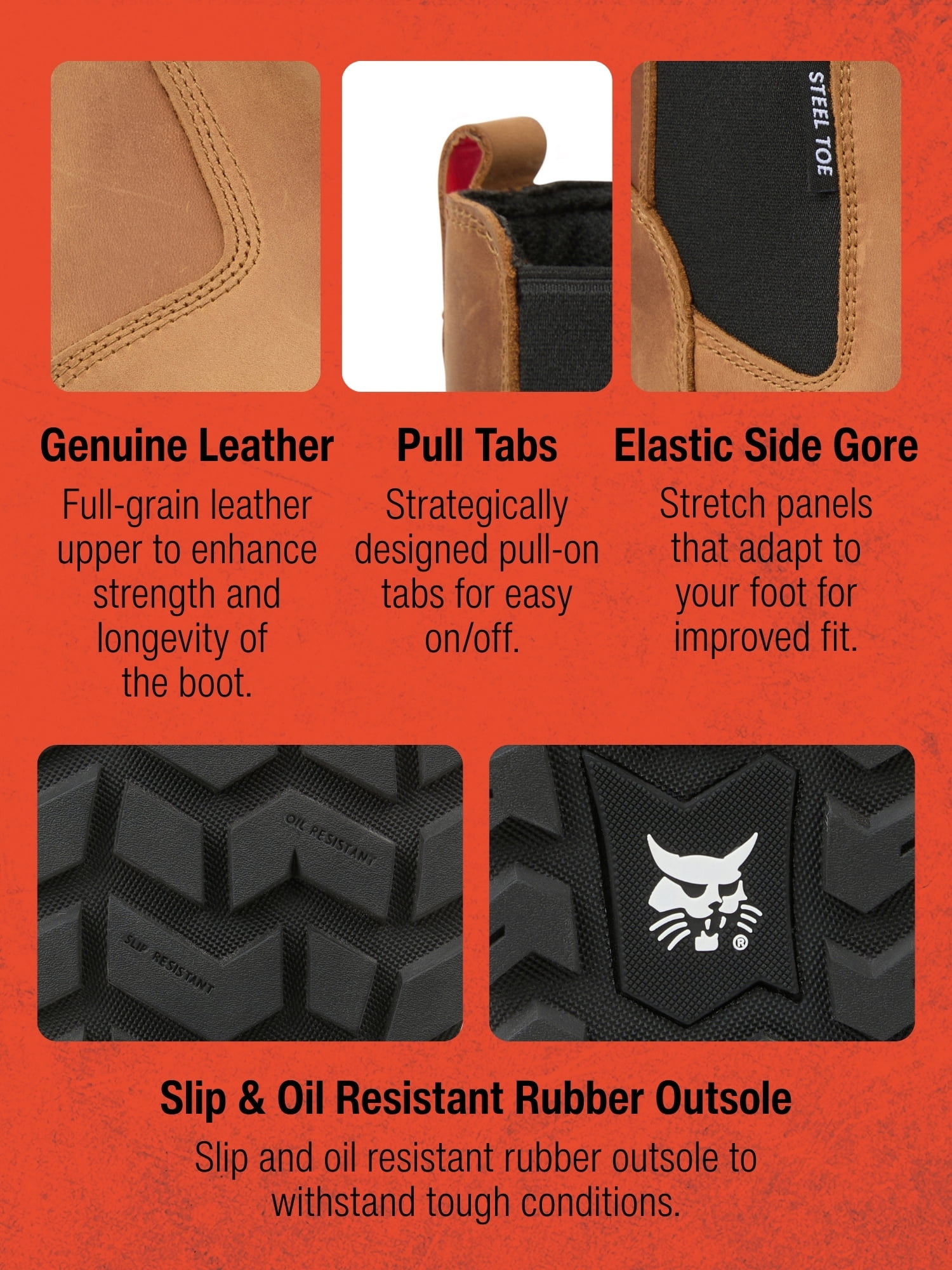 Bobcat Men’s Donovan Wedge Chelsea Pull-On Steel Toe Work Boot, Wide Available