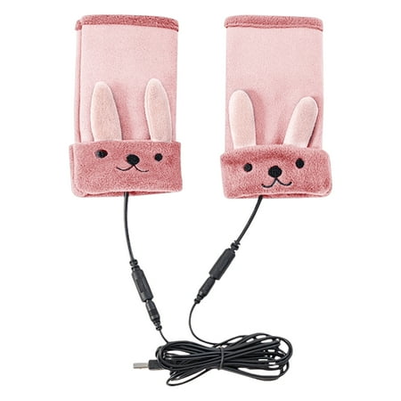 

1 Pair Winter Heated Gloves Biking Warm Knitted Mittens USB Indoor Outdoor Free Size Thermal Insulated Glove Household Supplies Pink