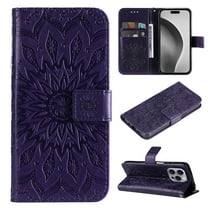 TECH CIRCLE for iPhone 16 Case 6.1" 2024, PU Leather Flip Wallet Case with Stand Function, Built-in Card Slots & Cash Pocket, Lightweight Protective Cute Flower Slim Handy Cover with Lanyard, Purple