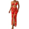 thumbnail image 2 of Women's Three Piece Swimsuit Set Floral Print Split Skirt Straps Sexy Two Piece for Beach Vacation,Red,L, 2 of 6