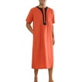 thumbnail image 4 of INSPIRE CHIC Nightgown for Men's Short Sleeves Button Closure Contrast Color Long Nightshirts M Orange Red, 4 of 5