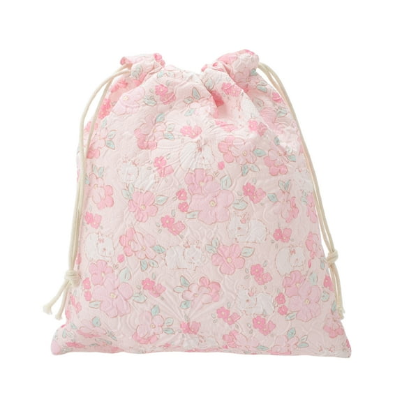 Unique Bargains 1 Pc White Flower Rabbit Drawstring Makeup Bag for Travel Pink 5.51 in  ["White Rabbit"]