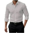 thumbnail image 2 of VgaVtl Men Long Sleeve Shirt Standing Collar Button down Dress Shirts Tops for Men Gray Office Loose Cardigan Striped Shirts, 2 of 3