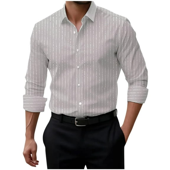 KeShDi Flannel Hoodie for Men Casual Faddish Stripe Button Cardigan Long-Sleeved Standing Collar Shirt Gray M