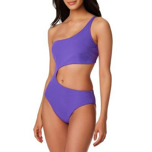 Bar III HIBISCUS Micro Rib One-Shoulder Cutout One-Piece Swimsuit, US Small