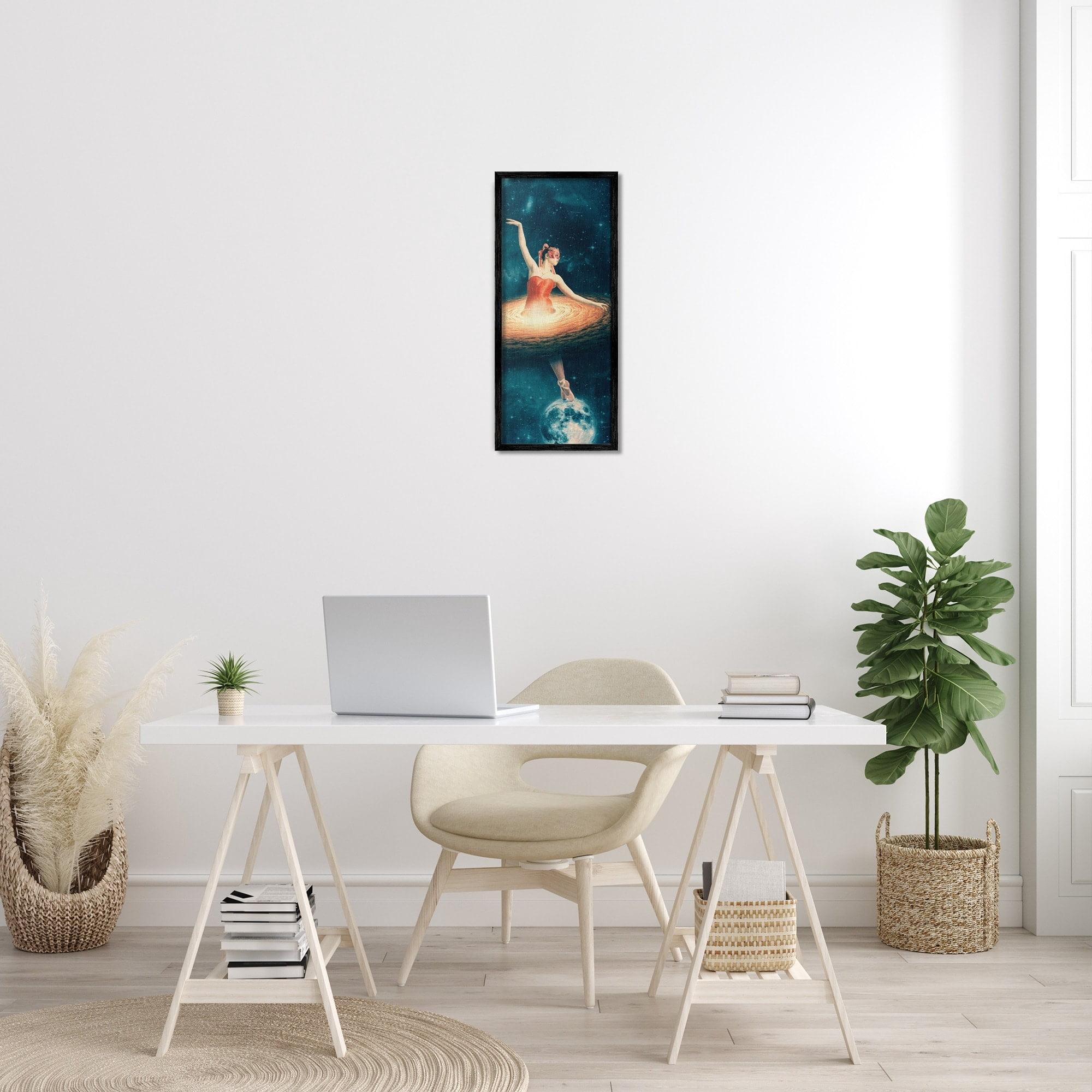Stupell Industries Dancing Ballerina Red Nebula Dress Moon Outer Space Framed Wall Art, 13 x 30, Design by Paula Belle Flores