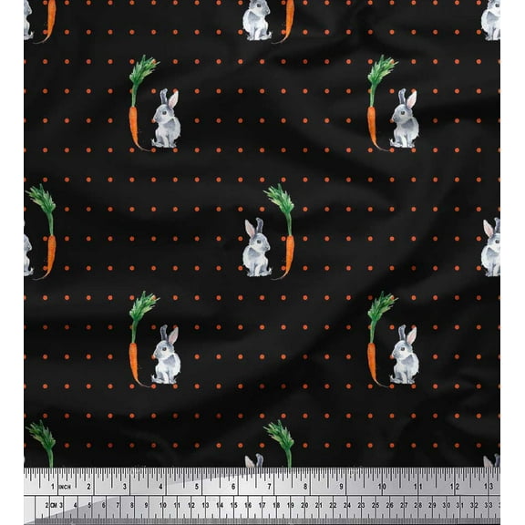 Soimoi Cotton Duck Fabric Carrot & Rabbit Dots Fabric Prints By Yard 42 Inch Wide