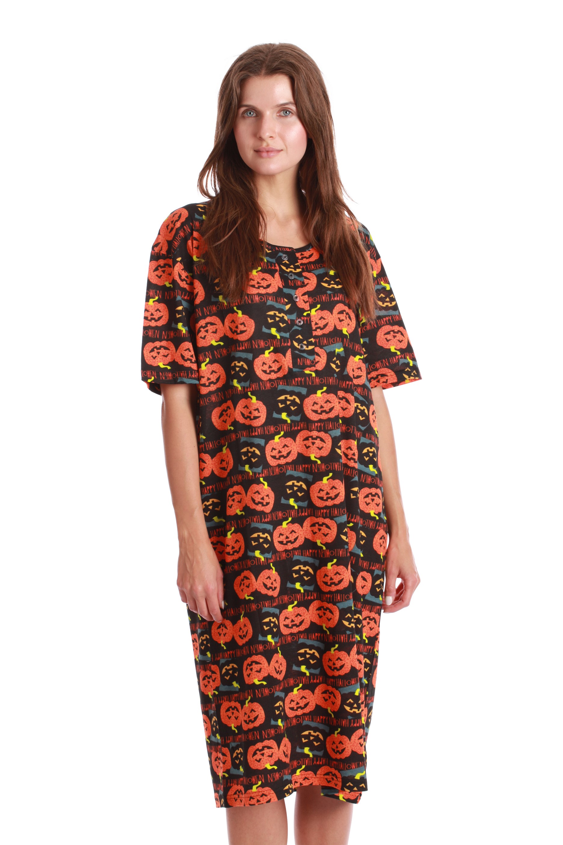 Just Love Printed Short Sleeve Oversized Nightgown (Large, Black 