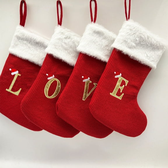 12 Inches Monogrammed Red Christmas Stockings, Knitted Xmas Stockings, Red Letter Stockings for Fireplace Christmas Holiday Party Decoration