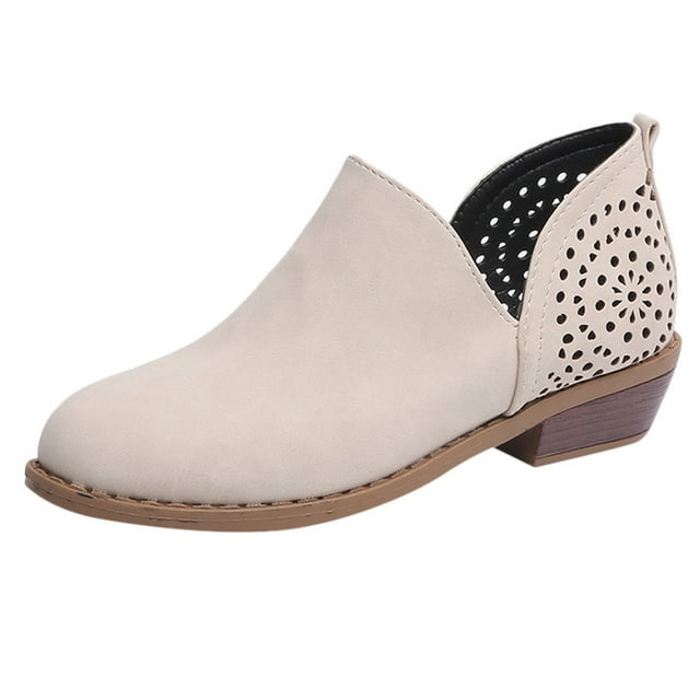 Kcodviy Bottes pour Femmes à Bout Rond Ajouré Bottes pour Femmes Décontractées à Bouche Peu Profonde Talon Uni Bottes pour Femmes avec Talon Couleur Bottines