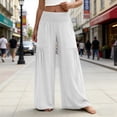 thumbnail image 4 of Kvture Womens Stretchy Palazzo Pants Summer Pleated Baggy Wide Leg High Waist Pants Casual Trousers with Pocket White Pant XL, 4 of 6
