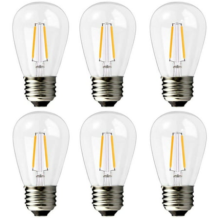 2W LED S14 Light Bulbs, E26 Medium Screw Base, Equivalent to 20W-25W, Warm White Dimmable Clear Glass Energy Saving LED Filament Light Bulbs, Best for Sputnik Chandelier Light Bulbs (6