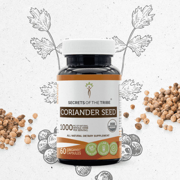 Secrets Of The Tribe Coriander Seed Organic Capsules Dietary Supplement, Natural Herbal Capsules for Digestive Support, Certified Organic Coriander Seed (Coriandrum sativum) Dried Seed, 60 Capsules