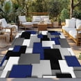 thumbnail image 2 of Navy Blue Black Geometric Outdoor Rug for Patio/Deck/Porch, Non-Slip Large Area Rug 5 x 7 Ft, Modern Abstract Art Block Indoor Outdoor Rugs Washable Area Rugs, Reversible Camping Rug Carpet Runner, 2 of 8