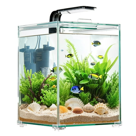 PetFurnishn 5 gal Glass Aquarium Self Cleaning Fish Tank Kit LED Light 3 Color Smart
