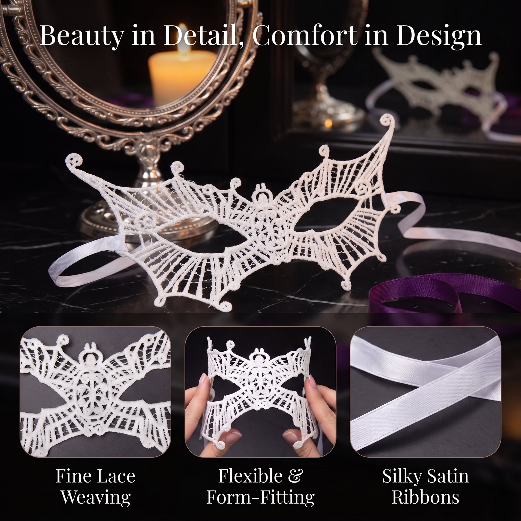 Unique Bargains 6-Pack Venetian Lace Eye Masks for Party White Little Spider 8.7" x 5.1"