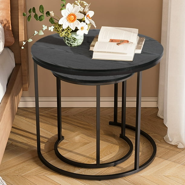 Conjunto de 2 Mesas de Centro HOMEMAKE FURNITURE Redondas Negro Industrial Clásico