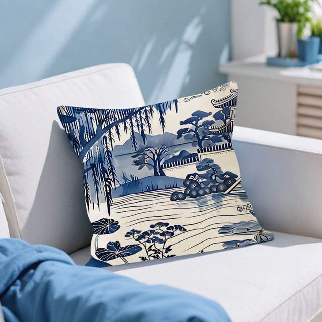 Funda de almohada de porcelana azul y blanca Serie Lino Hogar Salón Sofá Cojín decorativo Dormitorio Almohada