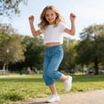 thumbnail image 4 of Kukoosong Girls' Elastic Waist Capri Pants with Pockets, Soft Stretchy Cropped Pants for Casual Summer Daily Wear, School Playtime, Loose Straight Leg Pants for Girls, 4 of 6