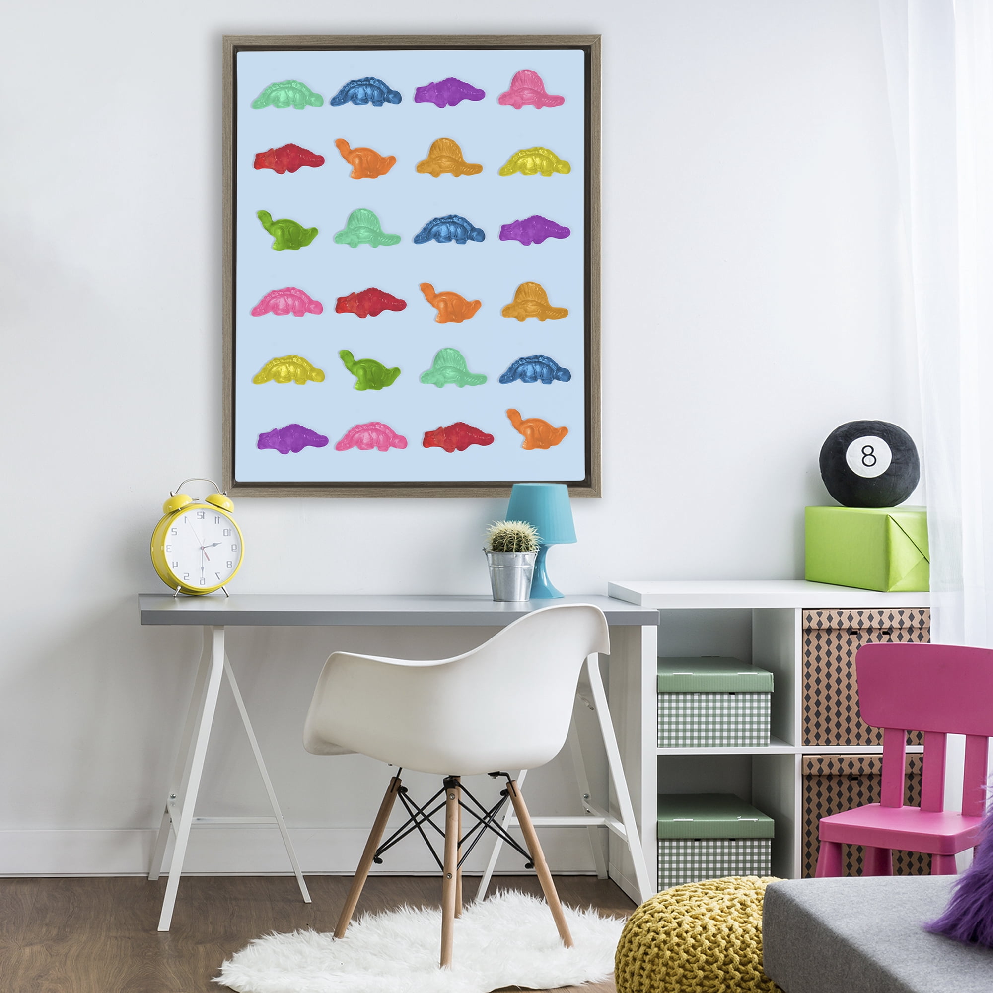 Stupell Industries Colorful Dinosaur Gummies Brown Framed Floater Canvas Wall Art, design by LISH Creative