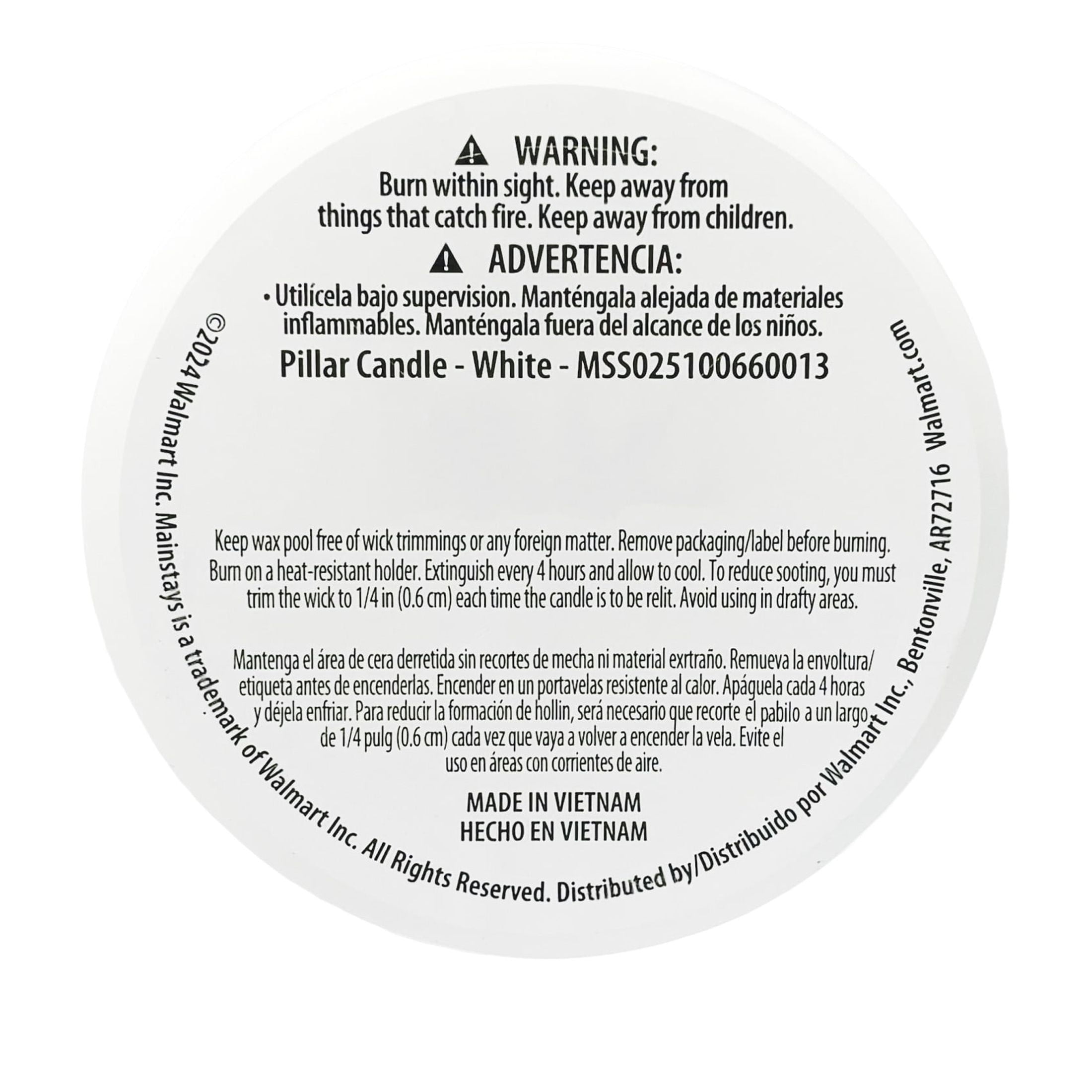 Mainstays Unscented Pillar Candle, White, 3 in x 6 in
