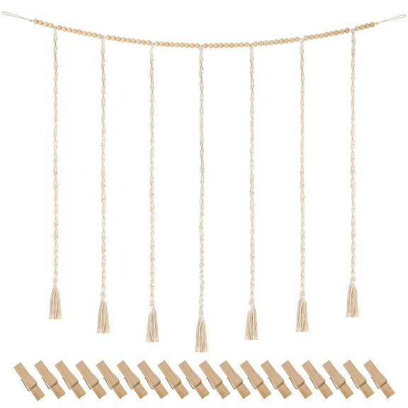Boho Hanging Photo Display with Clips, 120 cm Long Wall Decor, String Light Picture Hanger with 30 Wooden Clips, Perfect for Bedroom, Living Room, and Cozy Spaces